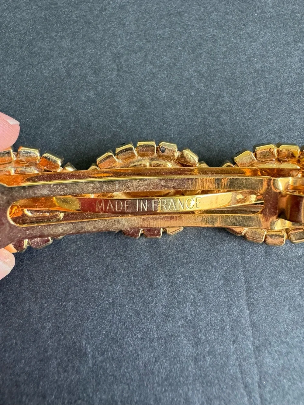 Vintage Rhinestone Hair Clip Large Barrette Gold Tone Prom Formal Made In France